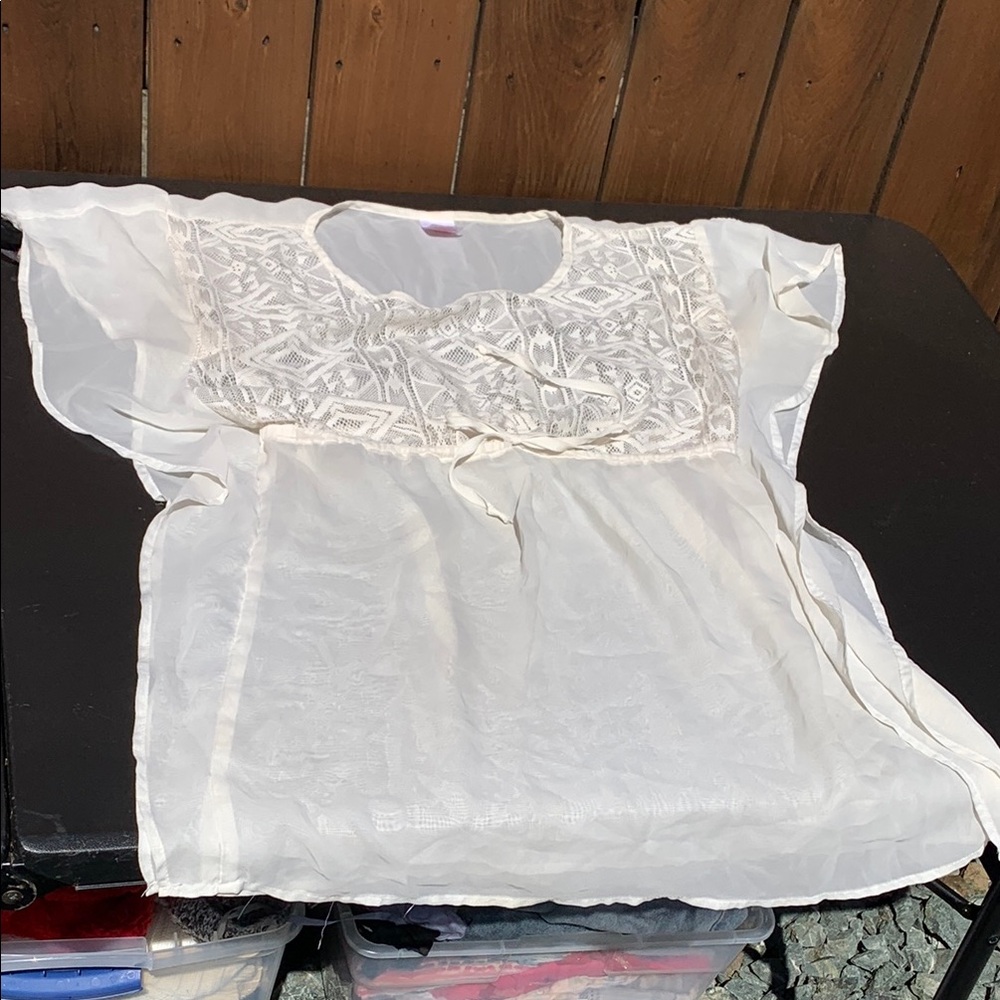 White Sheer Blouse with Embroidered Detail